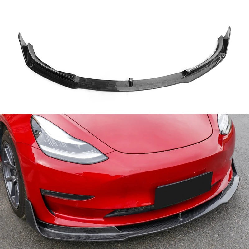 Chimera EV Conversions and Accessories - Carbon Fiber Car Front Bumper Lip Splitter For Tesla Model 3 2017-2020 Body Kit Front Lip Spoiler Diffuser Chin Guard Protector -  - 