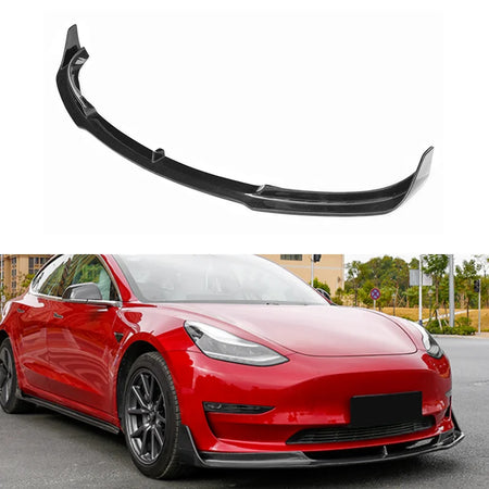 Chimera EV Conversions and Accessories - Carbon Fiber Car Front Bumper Lip Splitter For Tesla Model 3 2017-2020 Body Kit Front Lip Spoiler Diffuser Chin Guard Protector -  - 